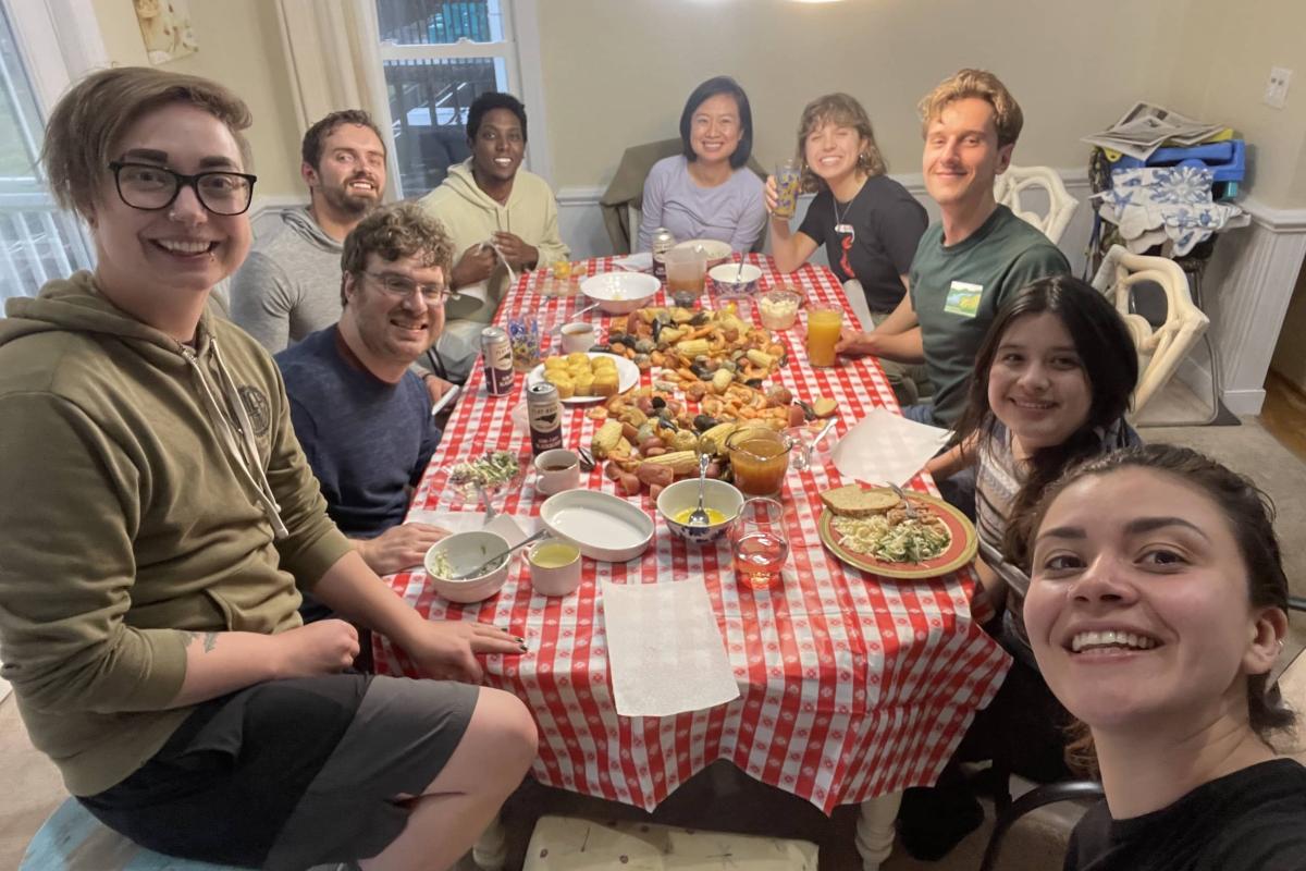 Maria with classmates having seafood boil in the Outer Banks