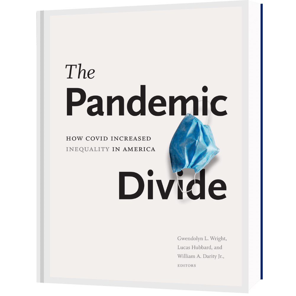 white book cover with text and a mask