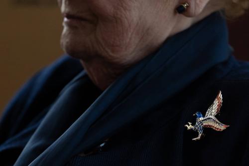 Decorative pin on Albright's jacket